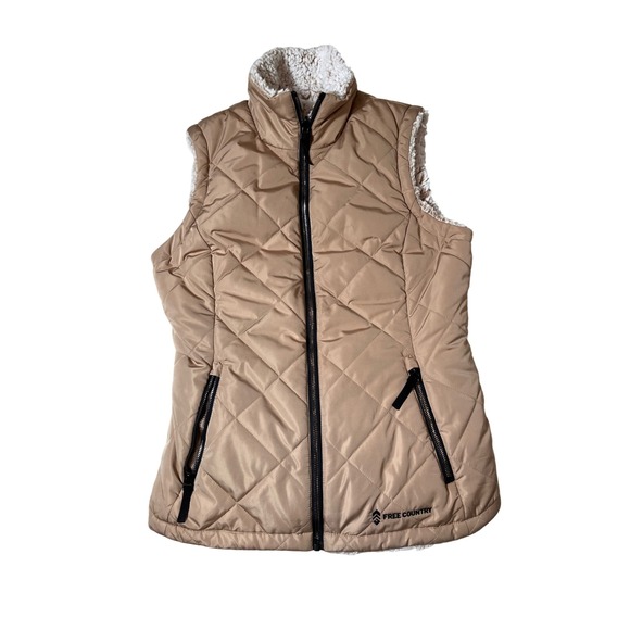 Free Country Women's Reversible Beige Sherpa Lined Quilted Zip Up Vest Size S - Picture 1 of 7